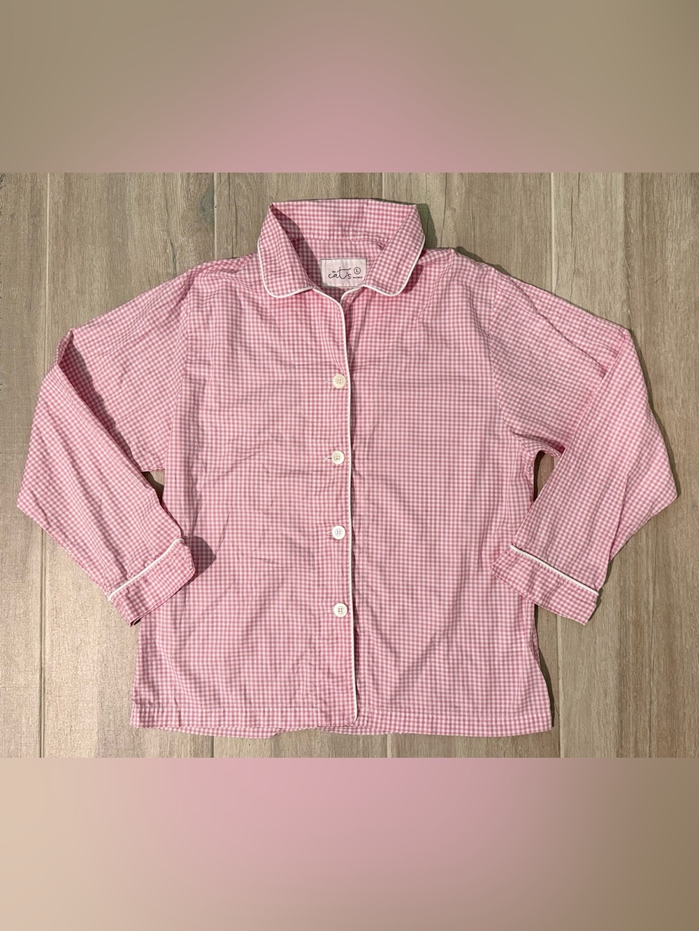 The Cat’s Pajamas Pink Gingham Button-Up Long Sleeve Pajama Top 100% Cotton Lg